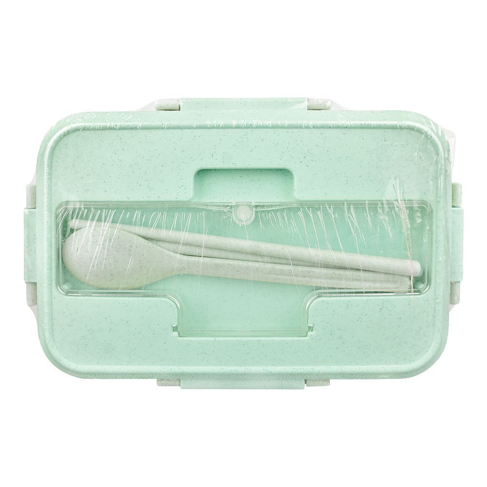 Plastic Lunch Box With Cutlery, Green, 2.2in (H) x 6.5in (W) x 3.9in (D), (SH-203) 0001004 - Image 3