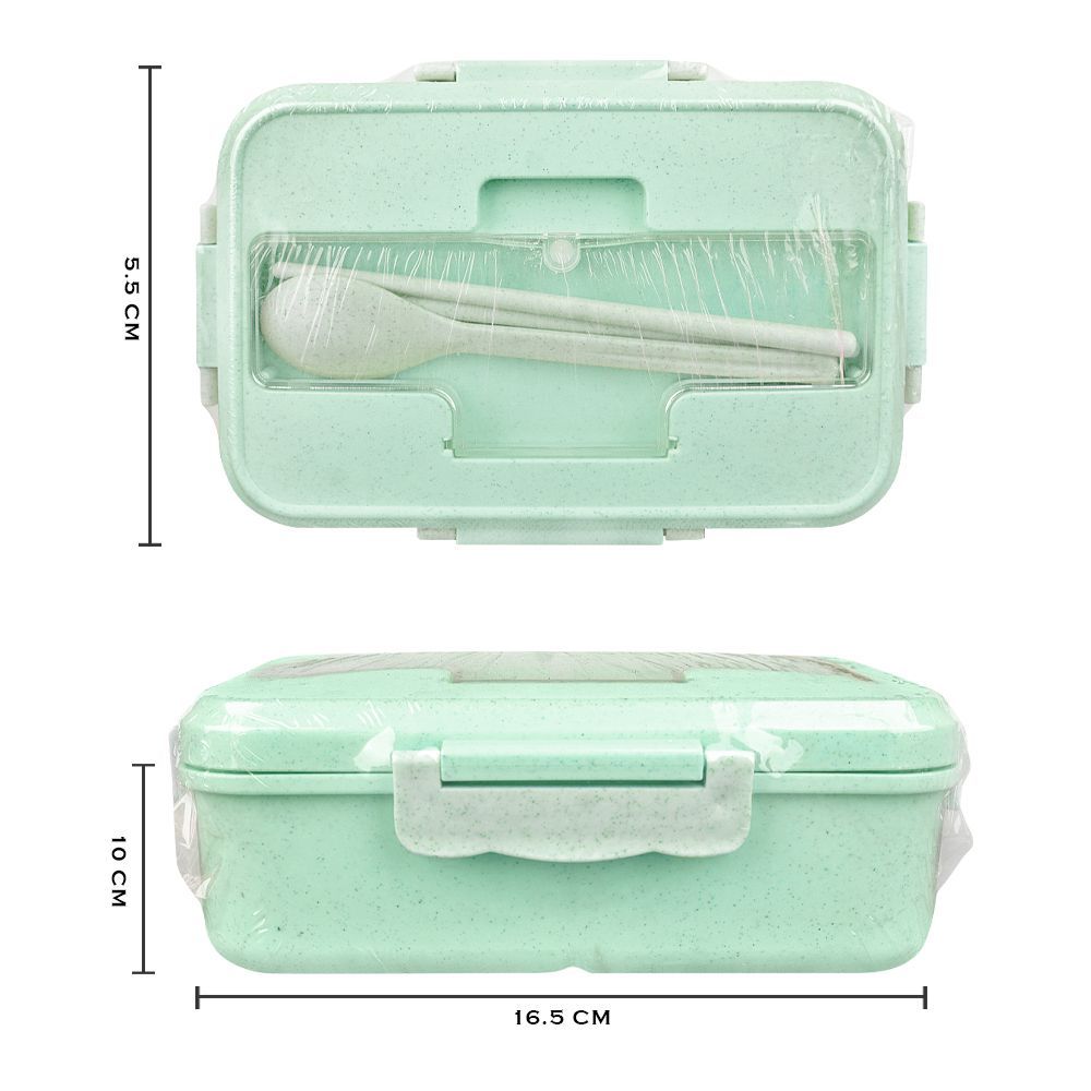 Plastic Lunch Box With Cutlery, Green, 2.2in (H) x 6.5in (W) x 3.9in (D), (SH-203) 0001004 - Image 4