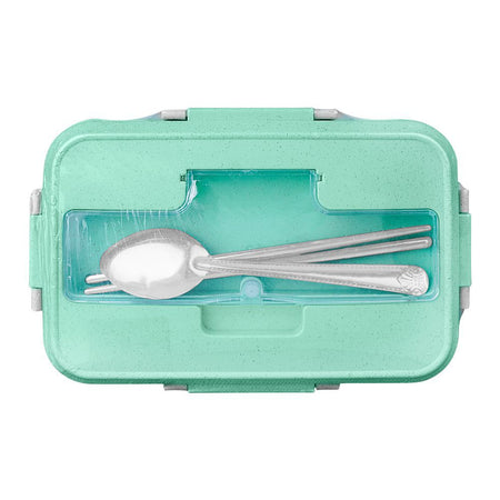 Plastic Lunch Box With Metal Cutlery, Green, 2.2in (H) x 6.5in (W) x 3.9in (D), (SH-203) 0001004 - Image 3