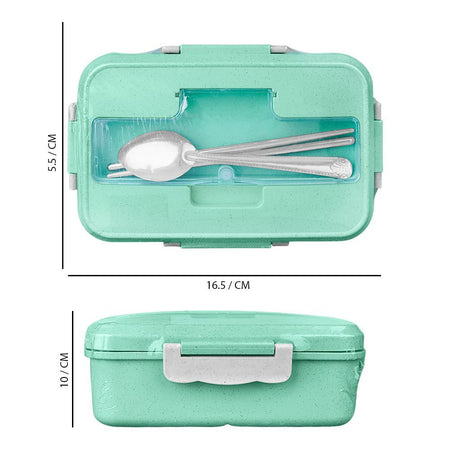 Plastic Lunch Box With Metal Cutlery, Green, 2.2in (H) x 6.5in (W) x 3.9in (D), (SH-203) 0001004 - Image 4