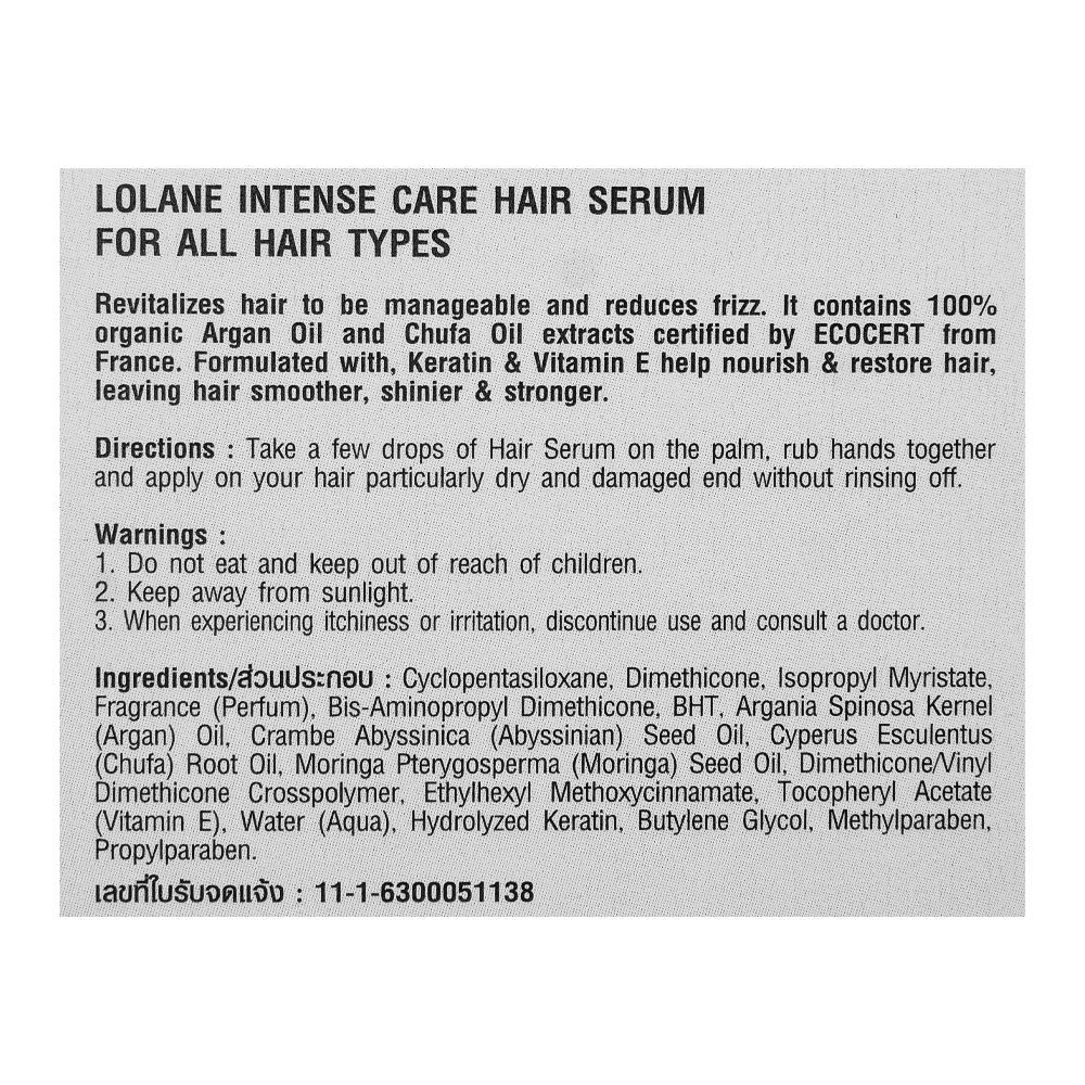 Lolane Intense Care Hair Serum, Argan Oil, Chufa Oil & Keratin, For All Hair Types, 55ml - Image 5
