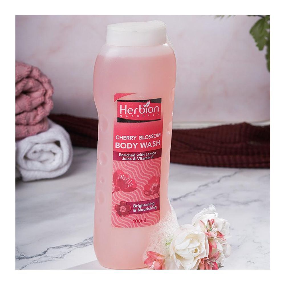 Herbion Naturals Brightening & Nourishing Cherry Blossom Body Wash, Paraben Free, 400ml - Image 3
