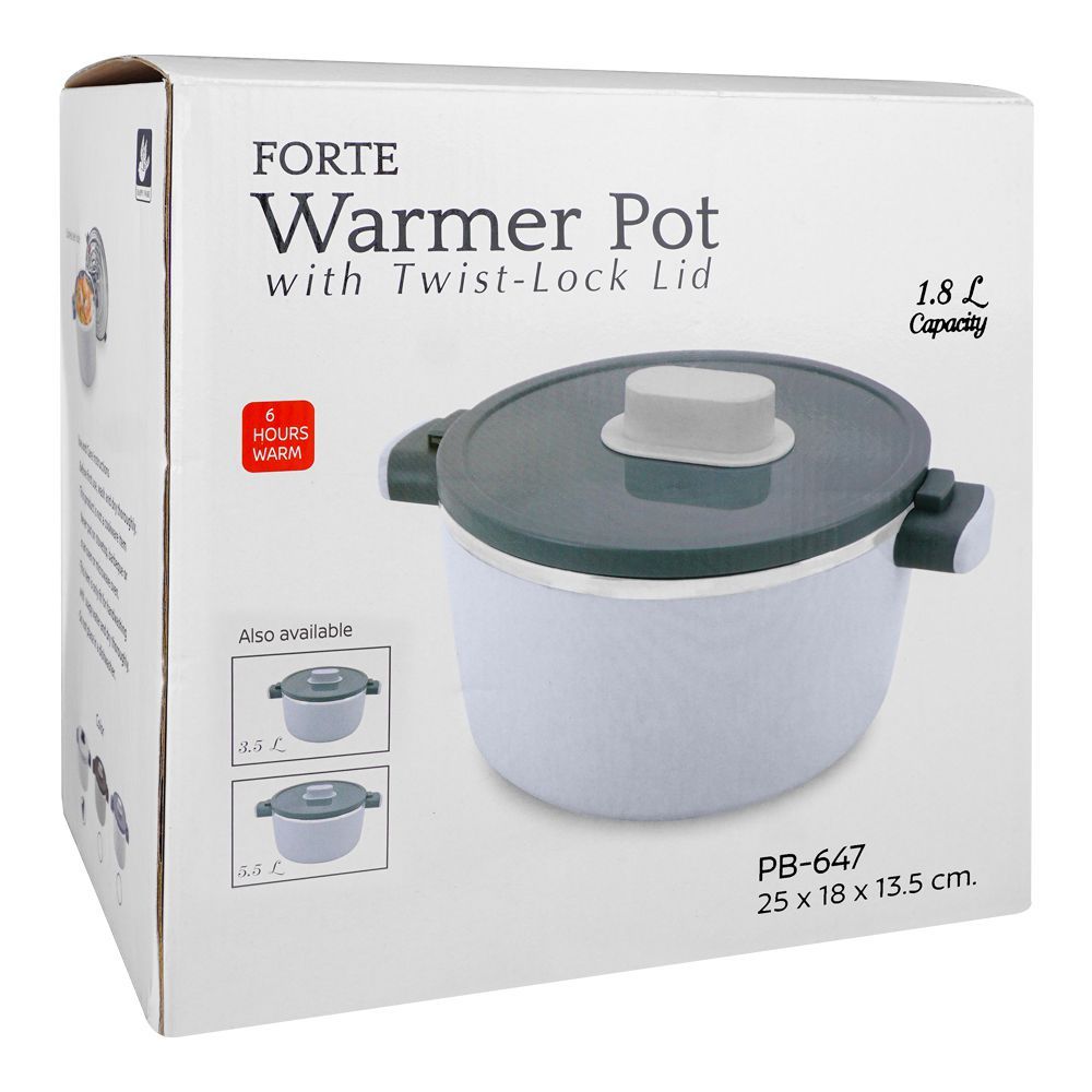 Happy Ware Forte Warmer Pot With Twist-Lock Lid, 1.8 Liter Capacity, 9.8in x 7.1in x 5.3in, Grey, SU-647 - Image 3