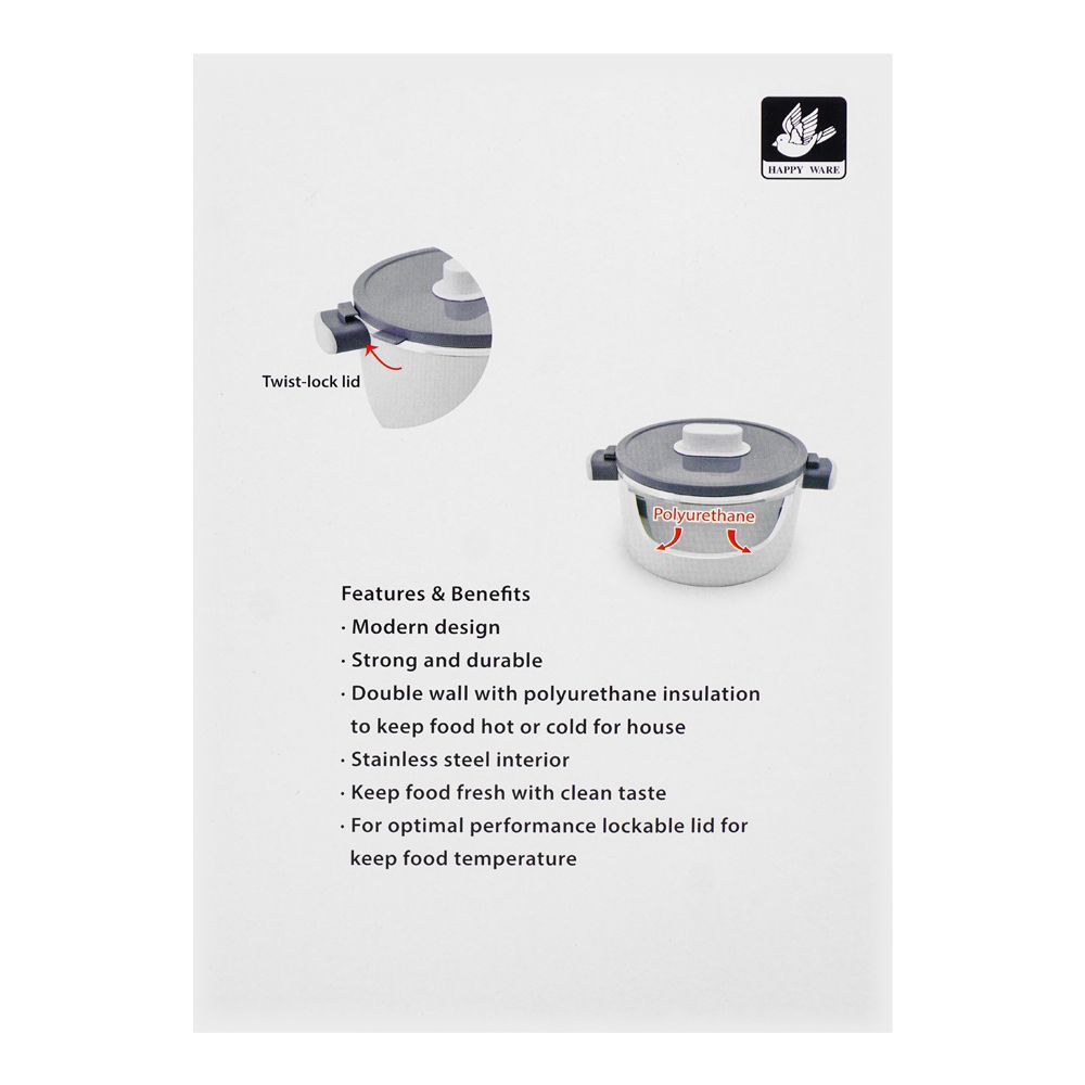 Happy Ware Forte Warmer Pot With Twist-Lock Lid, 1.8 Liter Capacity, 9.8in x 7.1in x 5.3in, Grey, SU-647 - Image 5