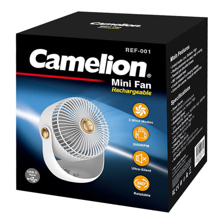 Camelion Rechargeable Mini Fan, 3 Wind Modes, 2050RM, Ultra-Silent, USB-C Input, Rotatable, REF-001 - Image 2