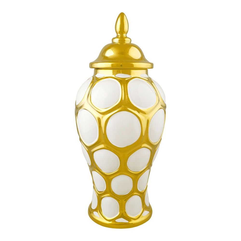 Bhoja Ceramic Vase Candy Jar, Gold, YC-039 - Main Image