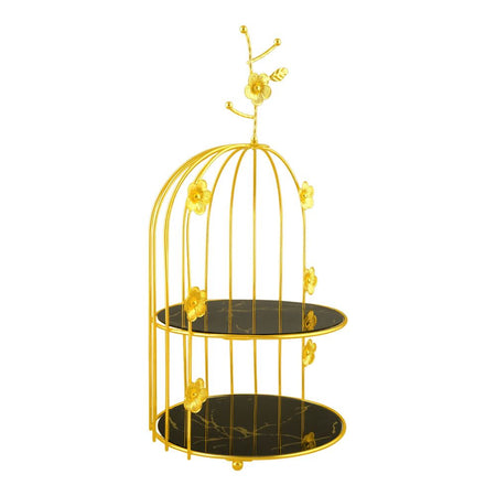 Bhoja 2-Tier Bird Cage Serving Tray, Decorative Dessert Stand for High Tea & Parties, Black & Golden Marble, JWG-019 - Image 2