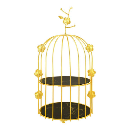Bhoja 2-Tier Bird Cage Serving Tray, Decorative Dessert Stand for High Tea & Parties, Black & Golden Marble, JWG-019 - Image 3