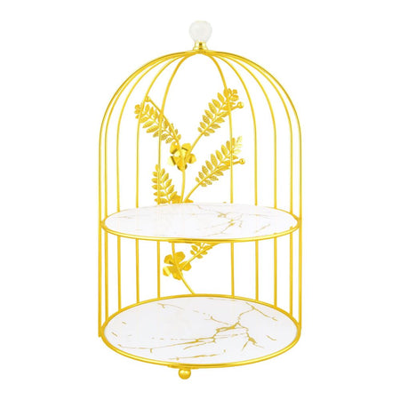Bhoja 2-Tier Bird Cage Serving Tray, Decorative Dessert Stand for High Tea & Parties, White & Golden Marble, JWG-020 - Main Image