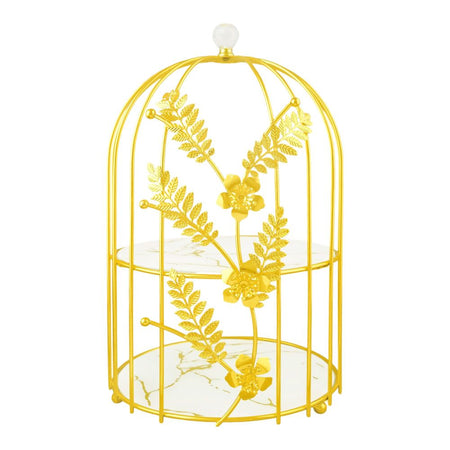 Bhoja 2-Tier Bird Cage Serving Tray, Decorative Dessert Stand for High Tea & Parties, White & Golden Marble, JWG-020 - Image 3