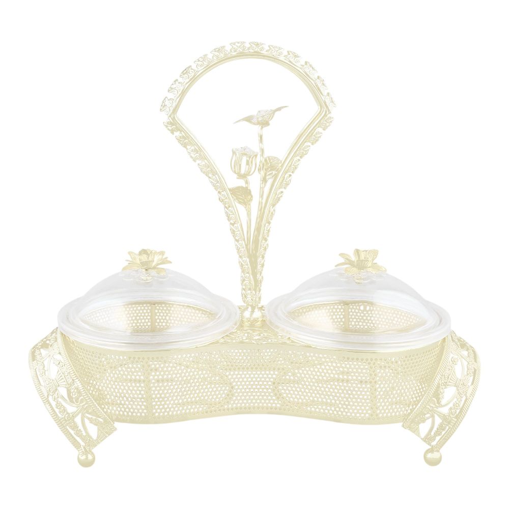 Alpen Berg 2 Compartments Snack Serving Bowl Set with Stand, For Candy, Nuts, Dips & More, Orchid Silver, TA2680 - Main Image