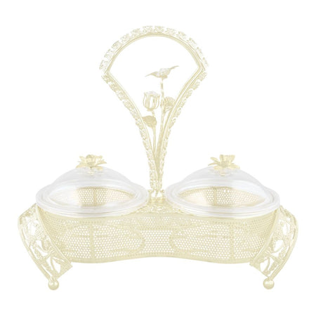 Alpen Berg 2 Compartments Snack Serving Bowl Set with Stand, For Candy, Nuts, Dips & More, Orchid Silver, TA2680 - Main Image