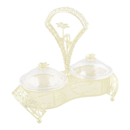 Alpen Berg 2 Compartments Snack Serving Bowl Set with Stand, For Candy, Nuts, Dips & More, Orchid Silver, TA2680 - Image 2