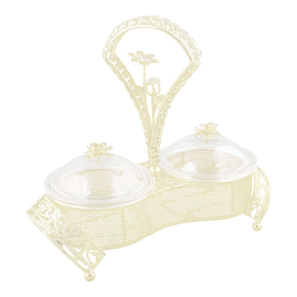 Alpen Berg 2 Compartments Snack Serving Bowl Set with Stand, For Candy, Nuts, Dips & More, Orchid Silver, TA2680 - Image 2