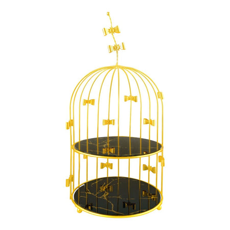 Bhoja 2-Tier Bird Cage Serving Tray, Decorative Dessert Stand for High Tea & Parties, Black & Golden Marble, JWG-018 - Main Image