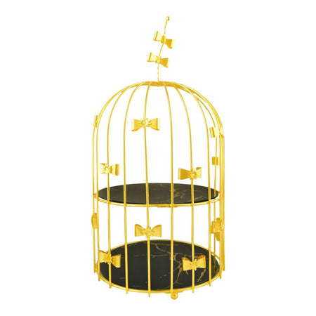 Bhoja 2-Tier Bird Cage Serving Tray, Decorative Dessert Stand for High Tea & Parties, Black & Golden Marble, JWG-018 - Image 3