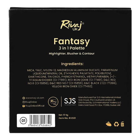 Rivaj UK Fantasy 3 In 1 Highlighter Blusher & Contour Palette, Long-Lasting, 01 - Image 3
