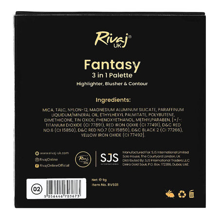 Rivaj UK Fantasy 3 In 1 Highlighter Blusher & Contour Palette, Long-Lasting, 02 - Image 3