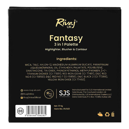 Rivaj UK Fantasy 3 In 1 Highlighter Blusher & Contour Palette, Long-Lasting, 03 - Image 3