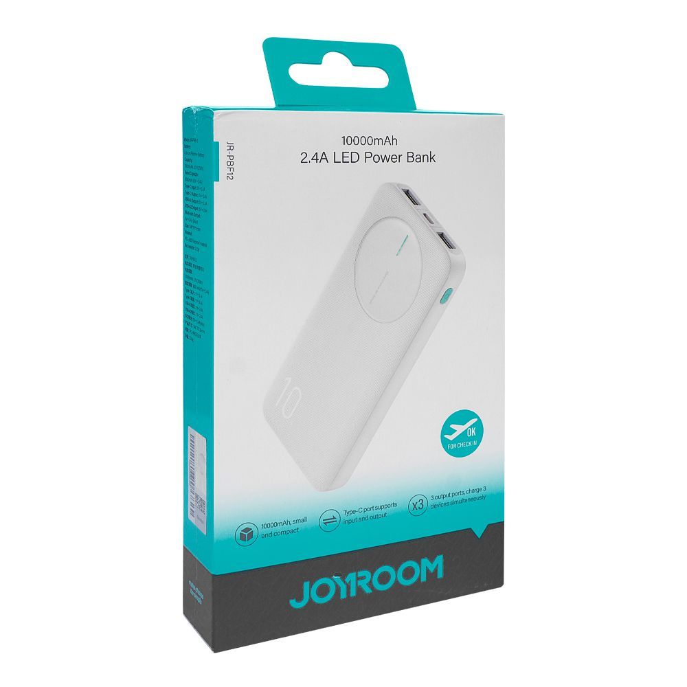 Joyroom 2.4A LED Power Bank, 10000mAh, White, JR-PBF12 - Image 2