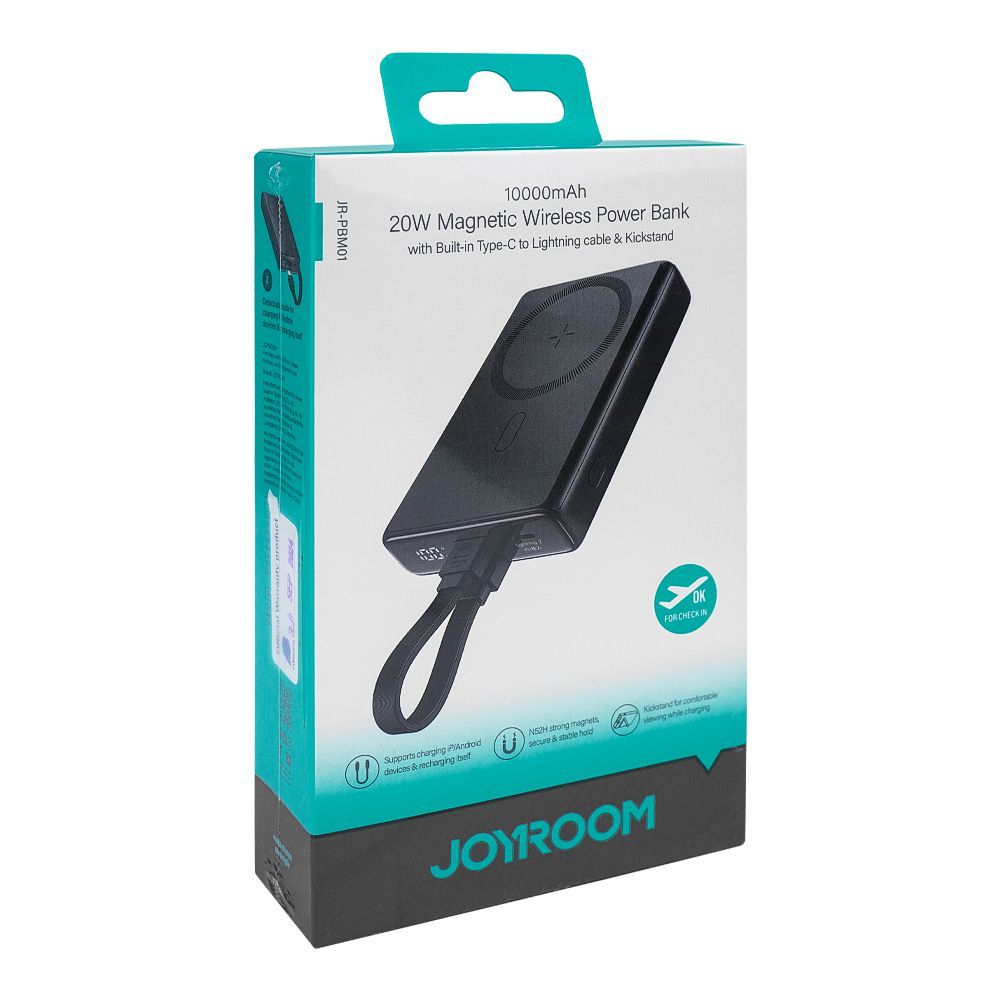 Joyroom 20W Magnetic Wireless Power Bank With Built-In Cable & Kickstand, 10000mAh, Black, JR-PBM01 - Image 2