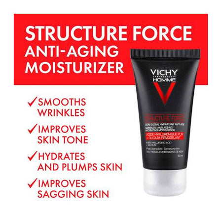 Vichy Homme Structure Force Anti-Ageing Hydrating Moisturizer, For Men's Sensitive Skin, 50ml - Image 2
