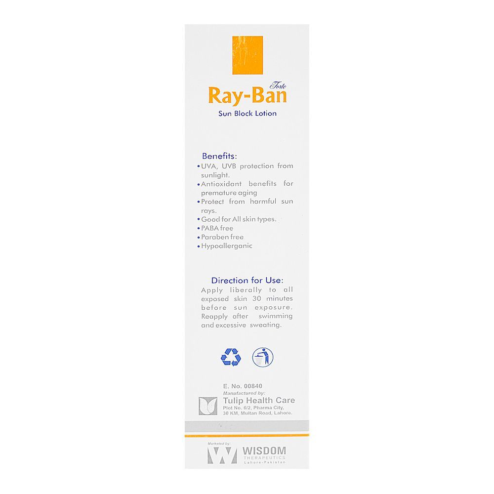 Ray-Ban Forte Sun Block Lotion with Anti Oxidant, SPF60, Paba & Paraben Free, For All Skin Types, 60ml - Image 2