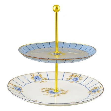 Angela 2-Tier Floral Round Cake Serving Stand, Ideal For Cupcakes, Pastries, Donuts & Desserts, Blue, MK189 - Main Image
