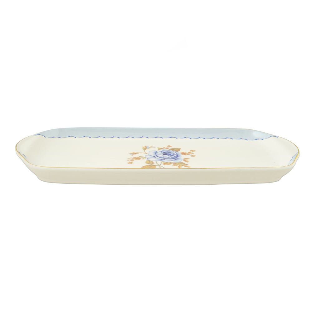 Angela 10.5" Floral Long Serving Platter, Blue, MK193 - Main Image