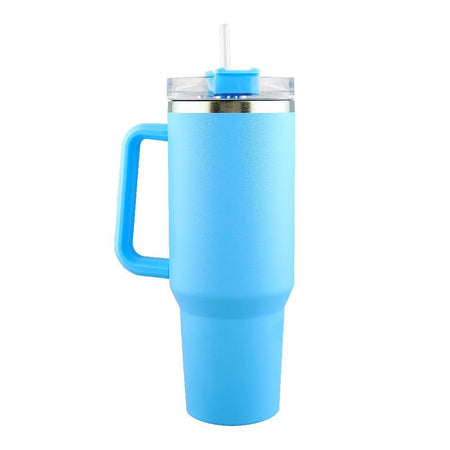 Stainless Steel Insulated Travel Coffee Tumbler with Handle & Straw Lid, Light Blue, (1971-1) 0000985 - Main Image