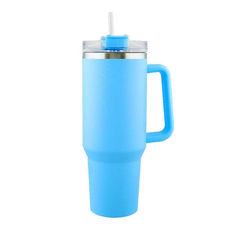 Stainless Steel Insulated Travel Coffee Tumbler with Handle & Straw Lid, Light Blue, (1971-1) 0000985 - Image 2
