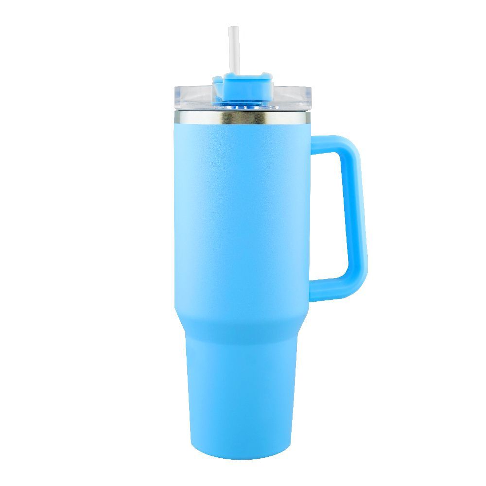 Stainless Steel Insulated Travel Coffee Tumbler with Handle & Straw Lid, Light Blue, (1971-1) 0000985 - Image 2