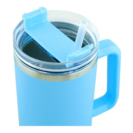 Stainless Steel Insulated Travel Coffee Tumbler with Handle & Straw Lid, Light Blue, (1971-1) 0000985 - Image 3