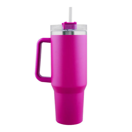 Stainless Steel Insulated Travel Coffee Tumbler with Handle & Straw Lid, Purple, (1971-1) 0000985 - Main Image