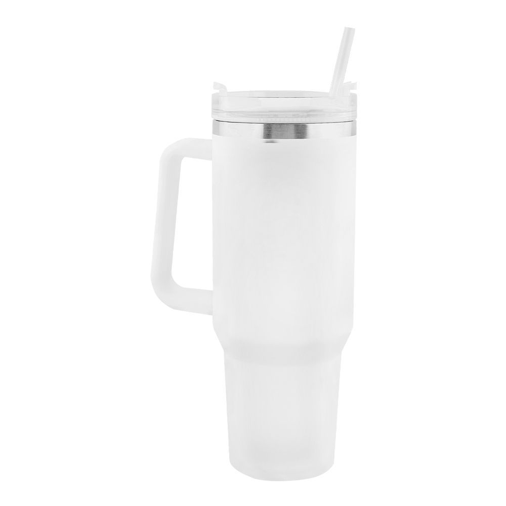Stainless Steel Insulated Travel Coffee Tumbler with Handle & Straw Lid, White, (1971-1) 0000985 - Main Image