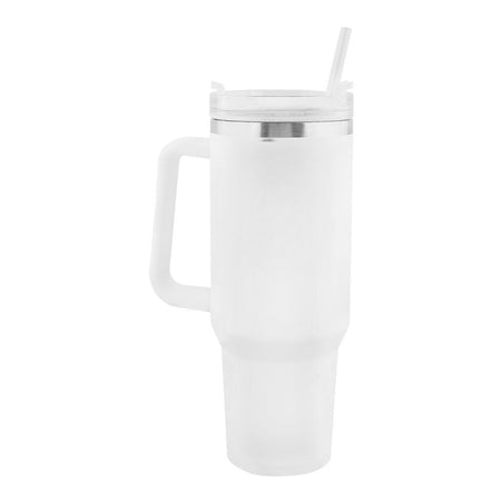 Stainless Steel Insulated Travel Coffee Tumbler with Handle & Straw Lid, White, (1971-1) 0000985 - Main Image