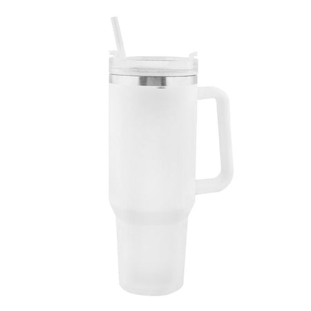 Stainless Steel Insulated Travel Coffee Tumbler with Handle & Straw Lid, White, (1971-1) 0000985 - Image 2