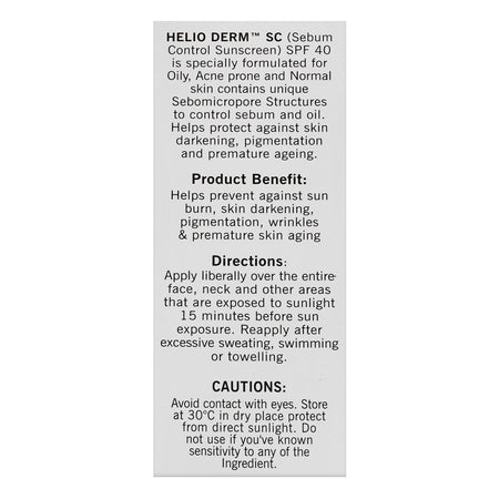 Helio Derm Sc Sebum Control Sunscreen, Oil Free, SPF 40, PA+++, Waterproof, 30g - Image 3