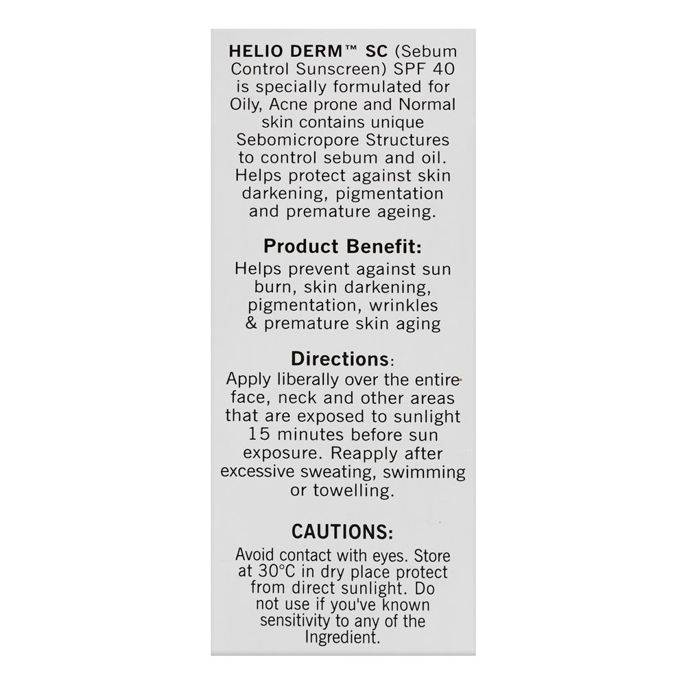 Helio Derm Sc Sebum Control Sunscreen, Oil Free, SPF 40, PA+++, Waterproof, 30g - Image 3