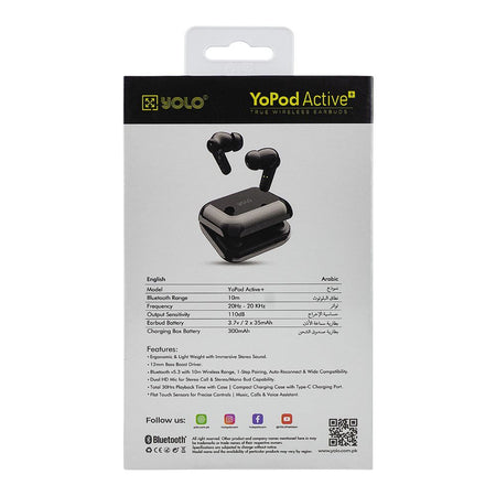 Yolo Yopod Active+ Wireless Earbuds, 30 Hours Total Playtime, IPX5 Water Resistant, Black - Image 6