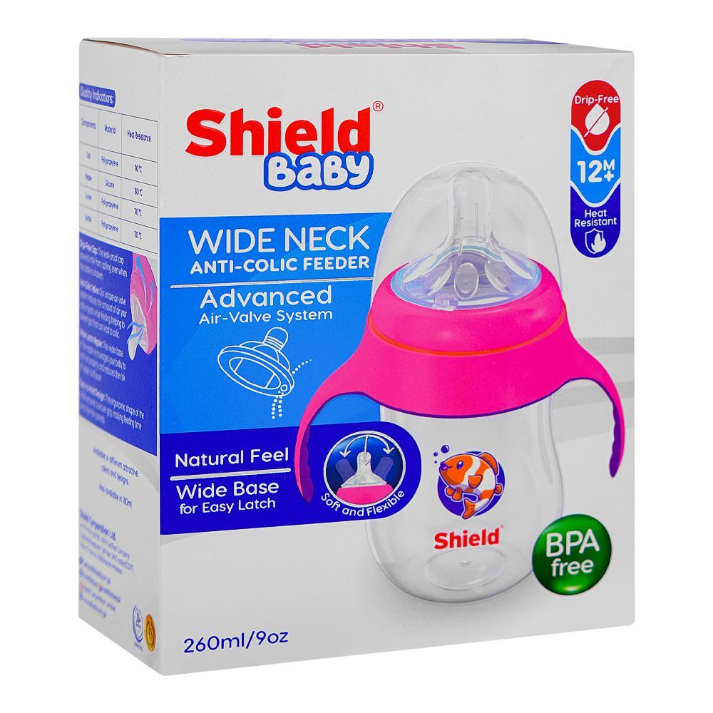 Shield Baby Wide Neck Anti Colic Feeder, BPA and Drip Free, For 12 Months+, 260ml - Image 2