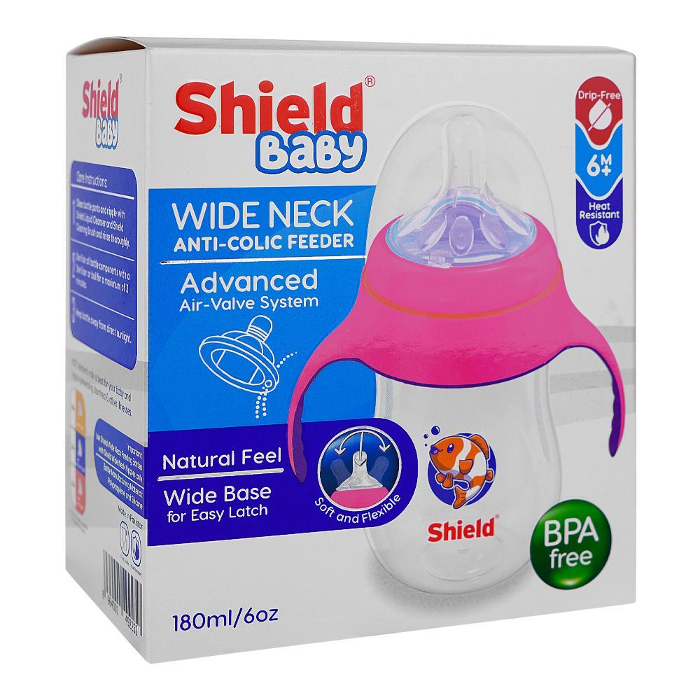 Shield Baby Wide Neck Anti Colic Feeder, BPA and Drip Free, For 12 Months+, 180ml - Image 2