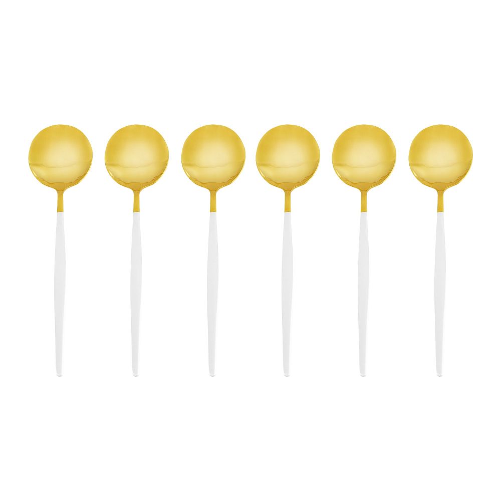 Chucan Stainless Steel Soup Spoon Set, White & Gold, 6-Pack, CC-013 - Image 3