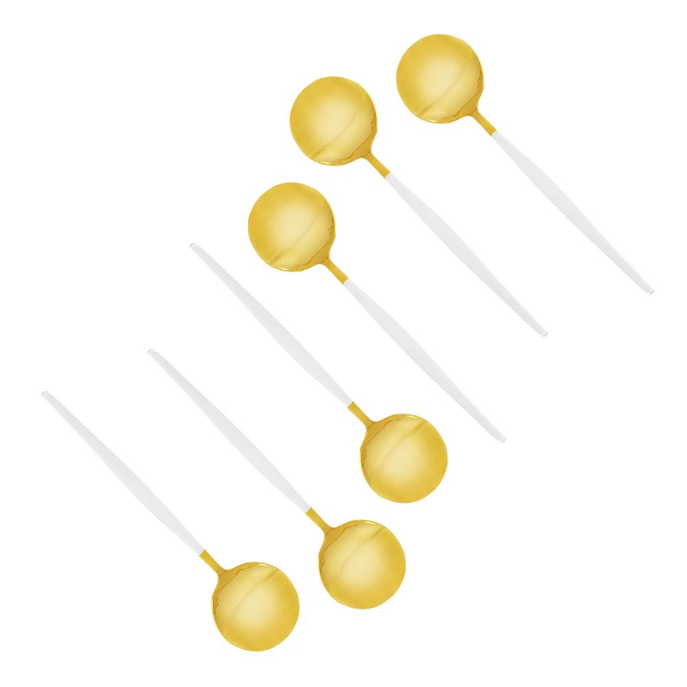 Chucan Stainless Steel Soup Spoon Set, White & Gold, 6-Pack, CC-013 - Main Image