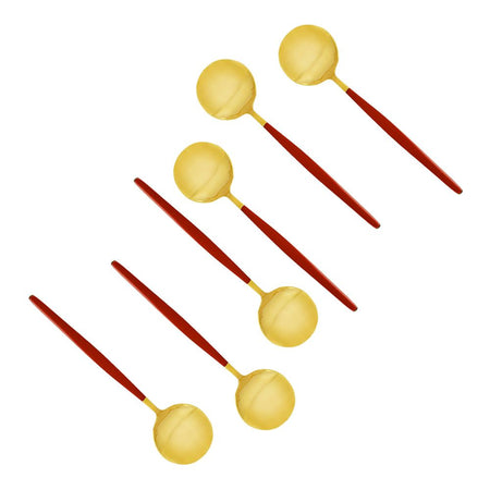 Chucan Stainless Steel Soup Spoon Set, Red & Gold, 6-Pack, CC-014 - Main Image