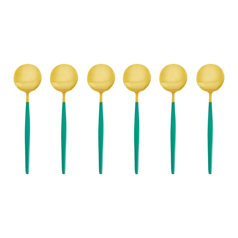 Chucan Stainless Steel Soup Spoon Set, Green & Gold, 6-Pack, CC-016 - Image 3