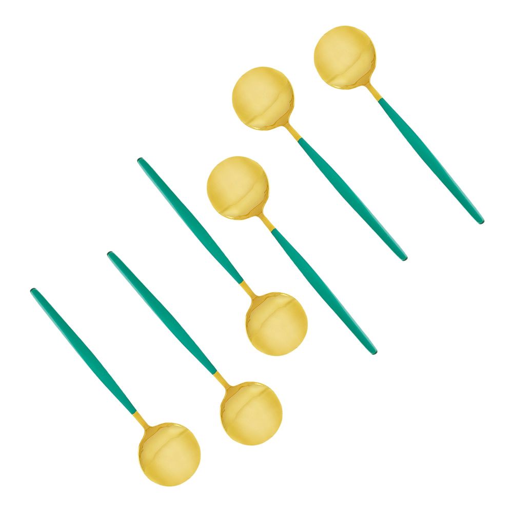 Chucan Stainless Steel Soup Spoon Set, Green & Gold, 6-Pack, CC-016 - Main Image