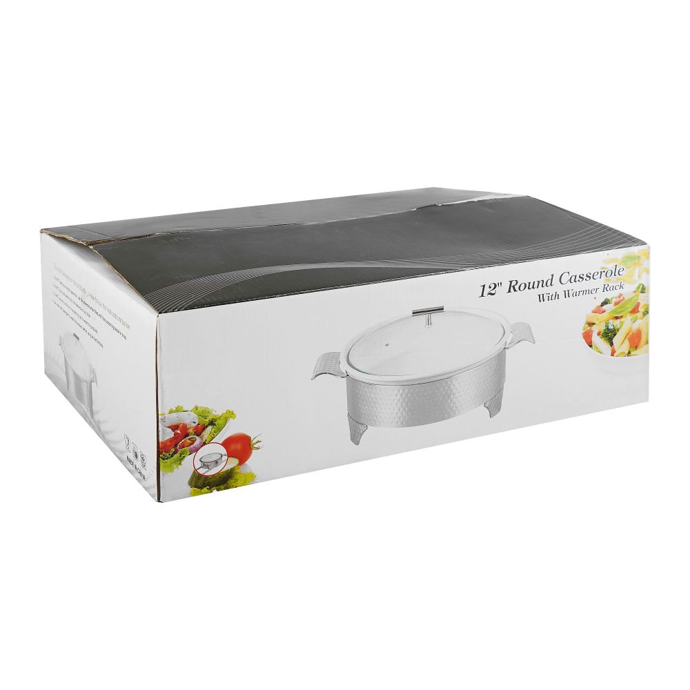 Brilliant 12" Round Casserole Serving Food Warmer Dish With Candle Stand Rack, BR0010 - Image 2