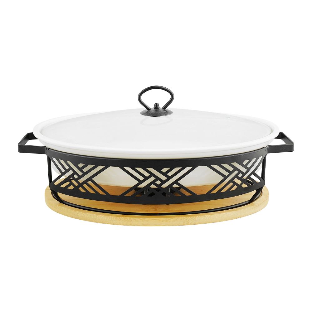 Brilliant 14.5" Oval Casserole Serving Dish With Candle Stand/Rack - Buffet Food Warmer, BR1124 - Main Image