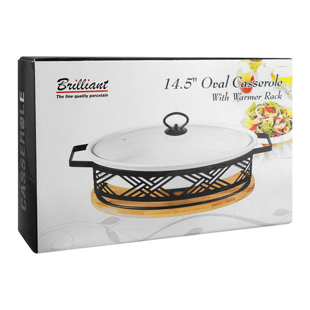 Brilliant 14.5" Oval Casserole Serving Dish With Candle Stand/Rack - Buffet Food Warmer, BR1124 - Image 2